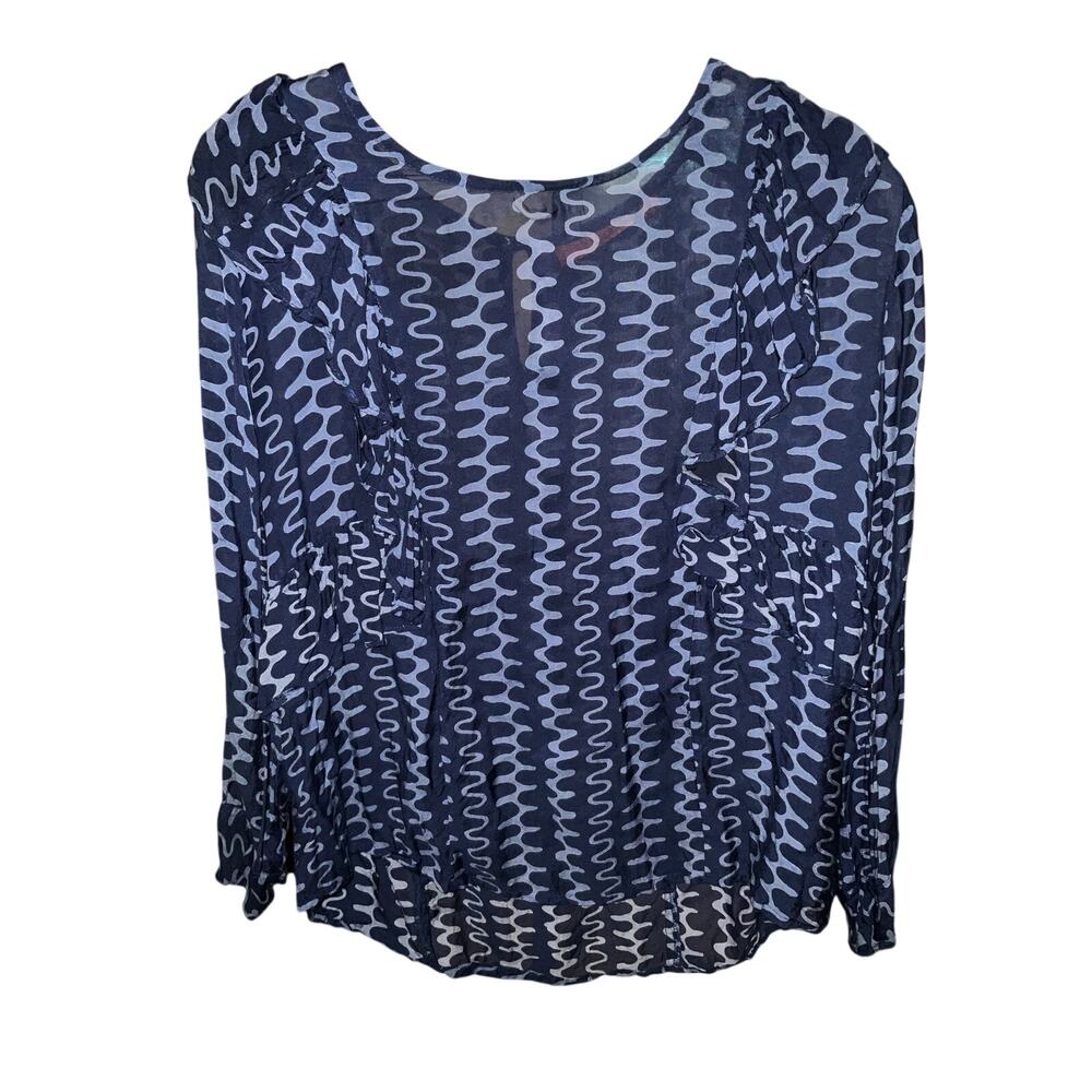 Oliphant Blue Lightweight Long Sleeve Elina Print Blouse Size L